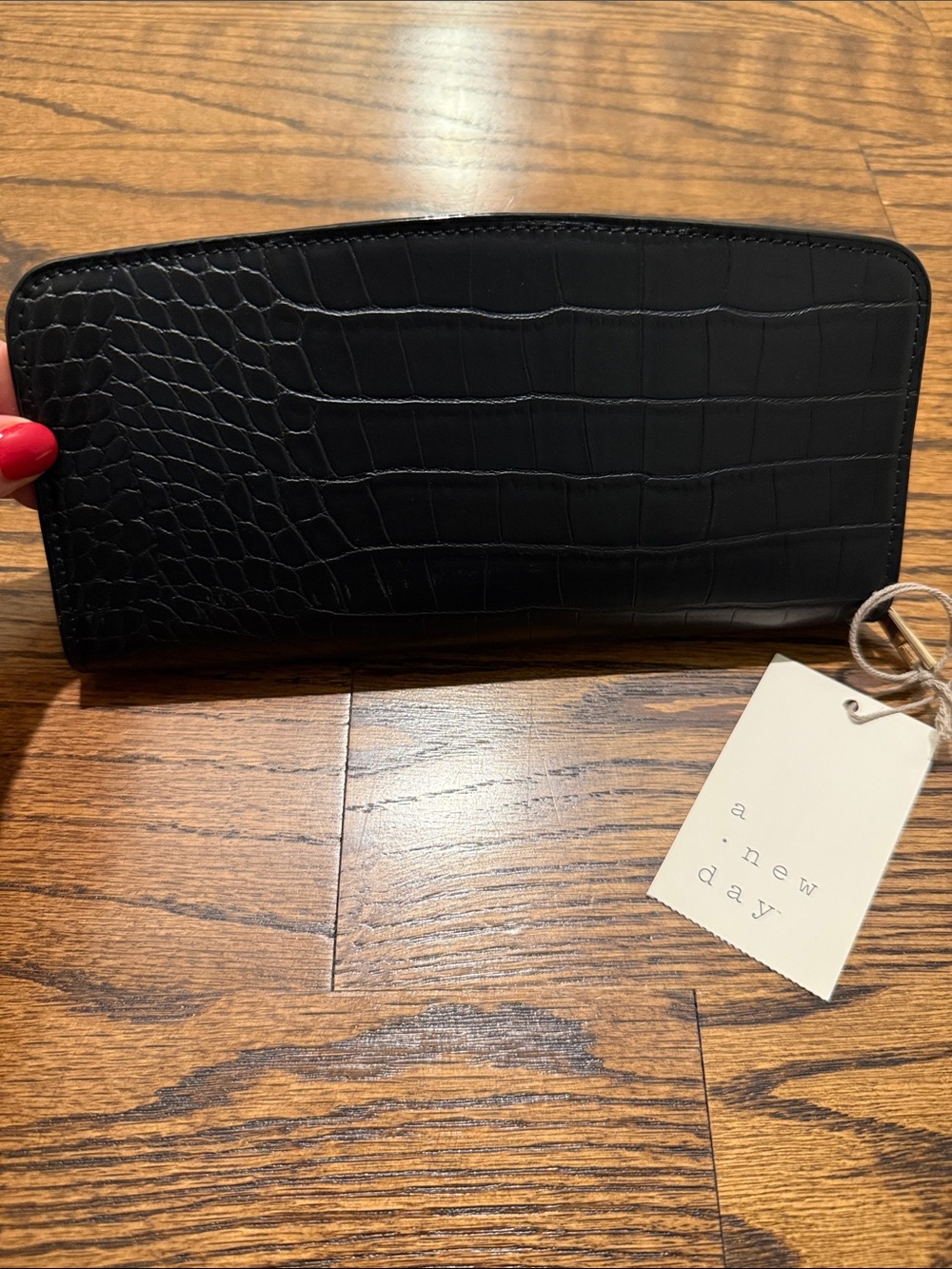 a new day Black Croc-Embossed Zip-Around Wallet